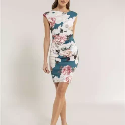 SWING Cocktail Jurk Gedrapeerd Met Bloemenprint