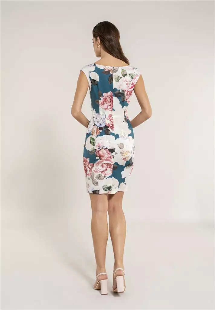 SWING Cocktail Jurk Gedrapeerd Met Bloemenprint 6 SWING Cocktail Jurk Gedrapeerd Met Bloemenprint - Afbeelding 4