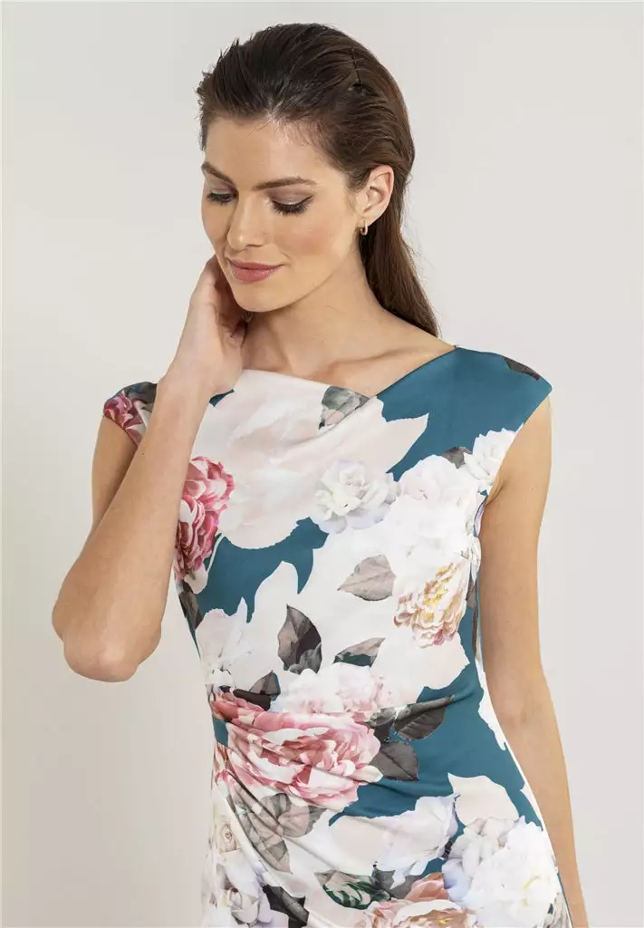 SWING Cocktail Jurk Gedrapeerd Met Bloemenprint 7 SWING Cocktail Jurk Gedrapeerd Met Bloemenprint - Afbeelding 5