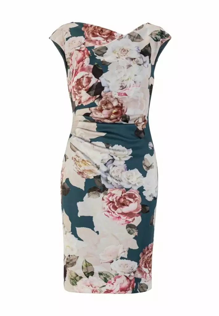 SWING Cocktail Jurk Gedrapeerd Met Bloemenprint 4 SWING Cocktail Jurk Gedrapeerd Met Bloemenprint - Afbeelding 2