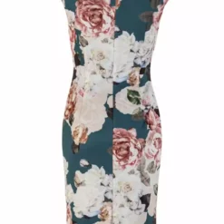 SWING Cocktail Jurk Gedrapeerd Met Bloemenprint 11 SWING Cocktail Jurk Gedrapeerd Met Bloemenprint -Jurken Verkoopwinkel Cocktailjurkgedrapeerdmetbloemenprint Petrol 2