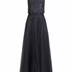 Vera Mont Evening Lace Chiffon Dress -Jurken Verkoopwinkel Eveninglacechiffondress Darkgrey 1