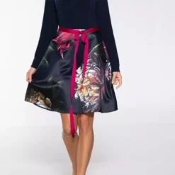 SWING Flower Printed Jersey Dress Navy