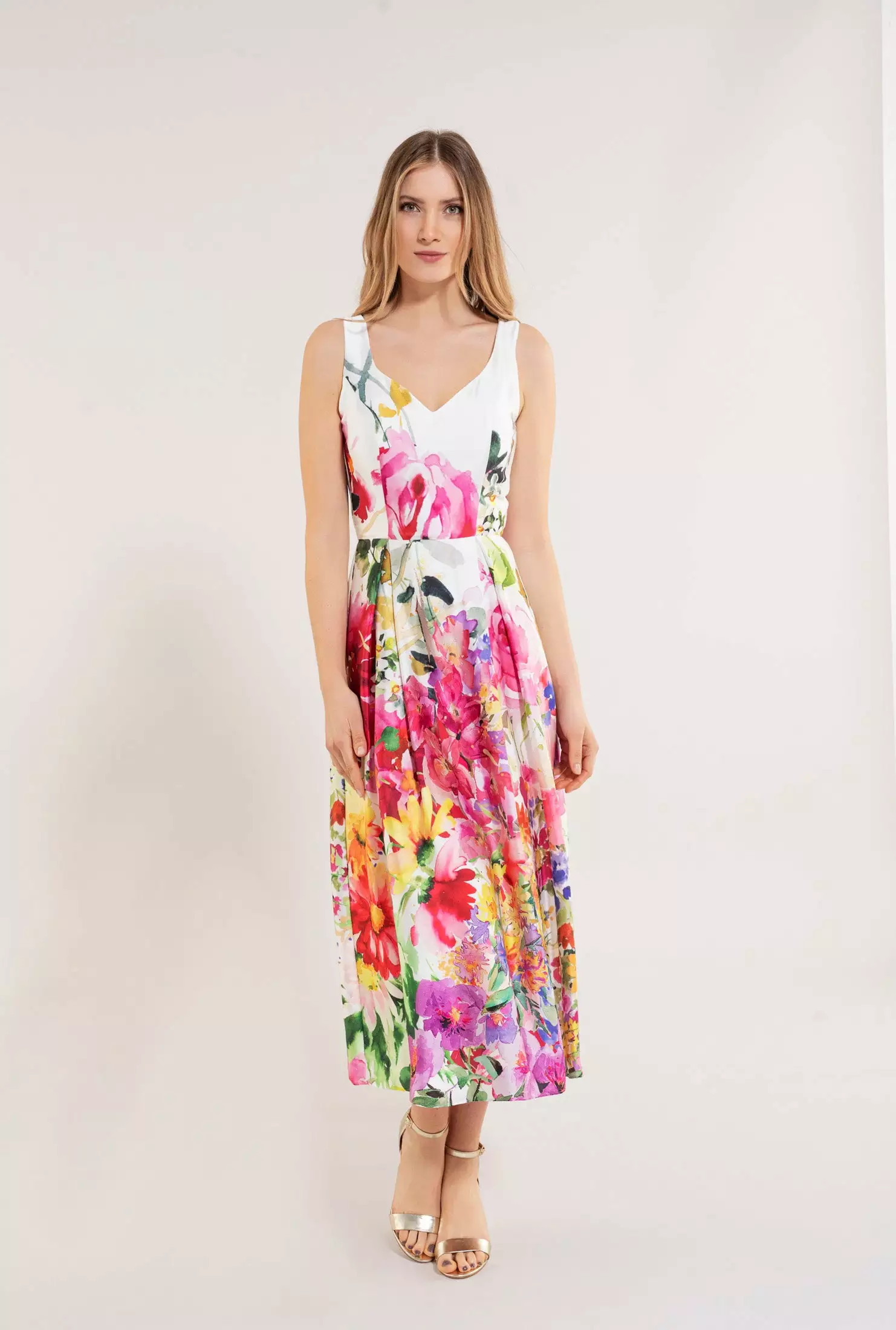 SWING Midi Bloemenjurk Mouwloos 4 SWING Midi Bloemenjurk Mouwloos - Afbeelding 3