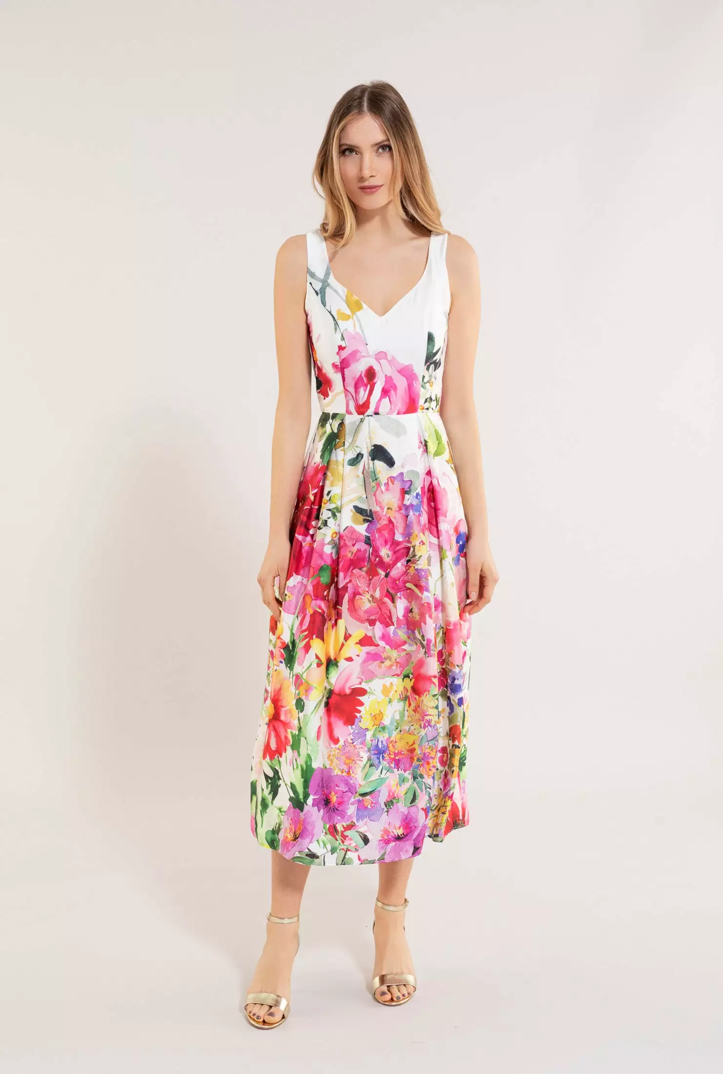 SWING Midi Bloemenjurk Mouwloos 2 SWING Midi Bloemenjurk Mouwloos